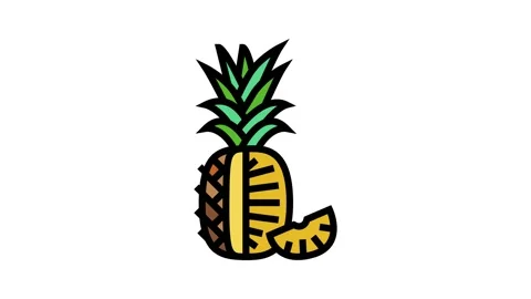 Pineapple one cut slice color icon animation Stock Footage 225042293