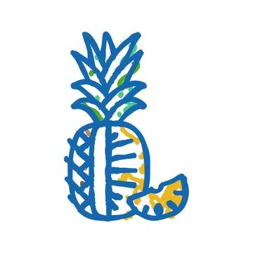 Pineapple one cut slice icon doodle illustration Stock Illustration