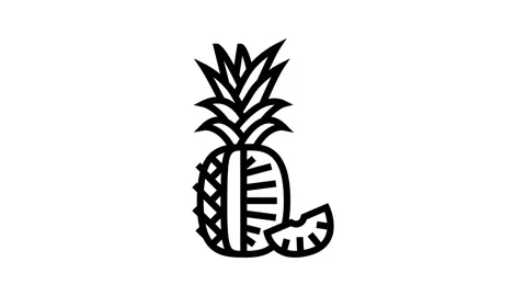 Pineapple one cut slice line icon animation Stock Footage 224385164