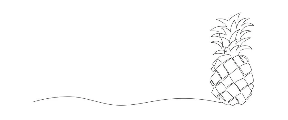 Pineapple one line drawing, continuous single minimal outline illustration. Stock Illustration