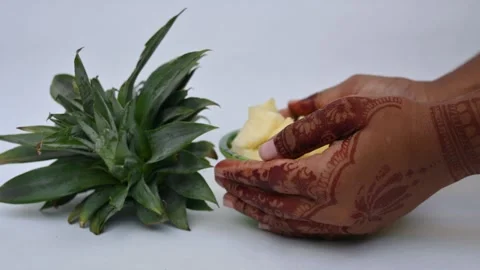 Pineapple or Ananas comosus slices on white background. Stock Footage 318535286