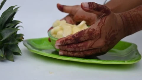 Pineapple or Ananas comosus slices on white background. Stock Footage 318535314