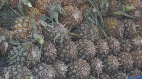 Pineapple or Ripe pineapple, Pile of Organic Pineapple at the market Stock Footage 68740380