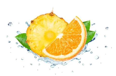 Pineapple orange splash Stock Photos