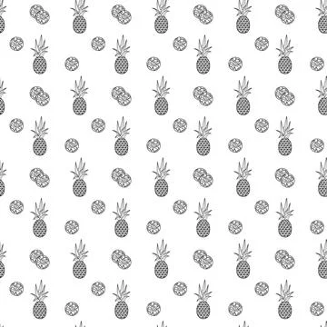 Pineapple outline seamless pattern on white background. Stock Illustration