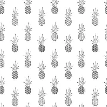 Pineapple outline seamless pattern on white background. Stock Illustration
