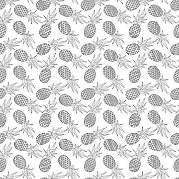 Pineapple outline seamless pattern on white background. Stock Illustration