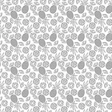 Pineapple outline seamless pattern on white background. Stock Illustration