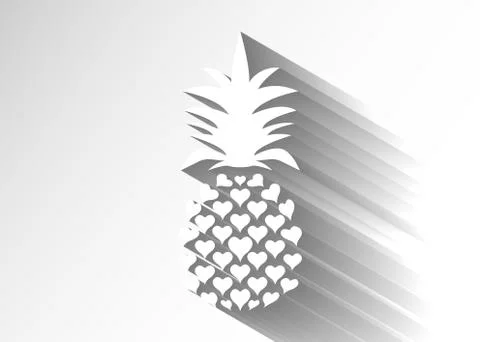 Pineapple paper with leaf logo icon, heart shape design. Tropical fruit isolated Stock Illustration