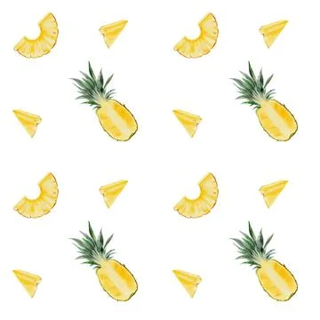 Pineapple pattern. Tropical fruit on isolated white background watercolor Stock Illustration
