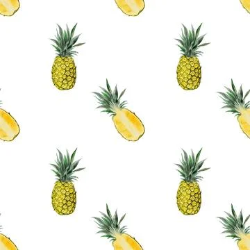 Pineapple pattern. Tropical fruit on isolated white background watercolor Stock-Illustration