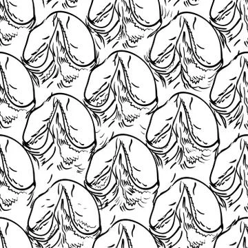 Pineapple peel seamless background. Sketch. Black contour on a white backgrou Stock Illustration