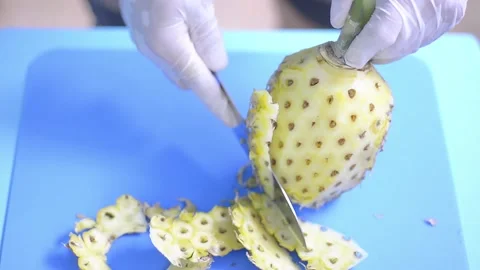 Pineapple peeling Stock Footage 158372273