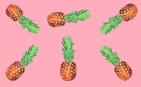 Pineapple on pink background, exotic pattern, colorful ananas Stock Photos