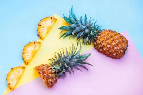 Pineapple in Pink yellow and blue background Stock Photos
