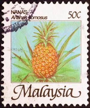 Pineapple on postage stamp of Malaysia Foto stock