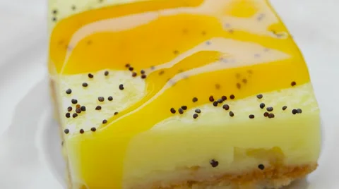 Pineapple pudding with poppy and jam, closeup Stock Footage 54338758
