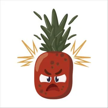 Pineapple red angry evil cartoon character isolated on white background Stock Illustration