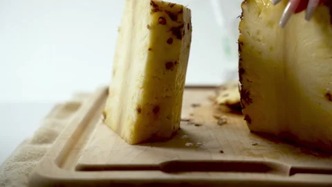 Pineapple rind, fibrous rough texture, kitchen tasks, close-up view Stock Footage 306058247