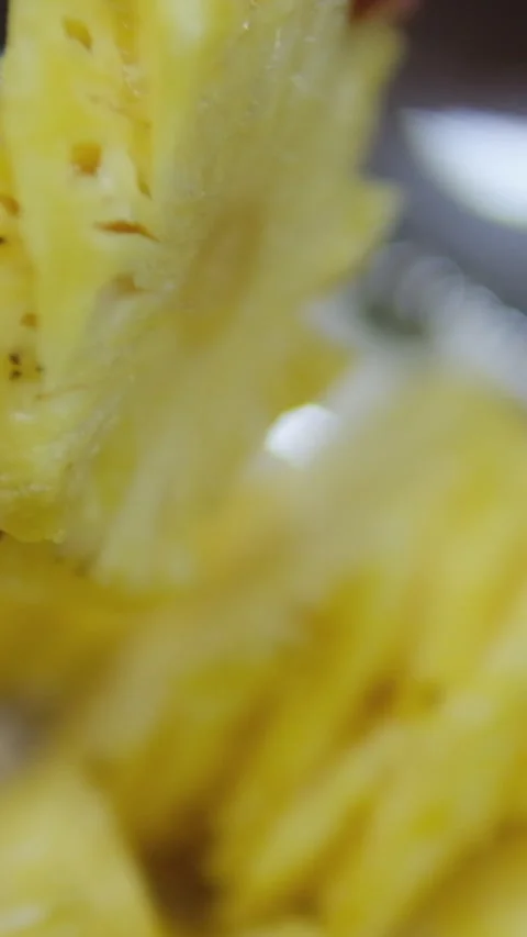Pineapple rings Closed-up shot of pineapple pieces in light syrup on plate Stock Footage 281648536