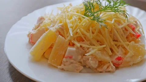 Pineapple salad with a cheese Stock Footage 165974864