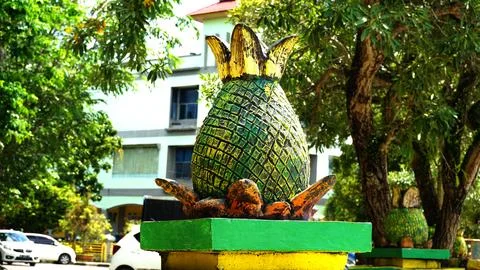 Pineapple Sculpture in Park Setting Stock Photos