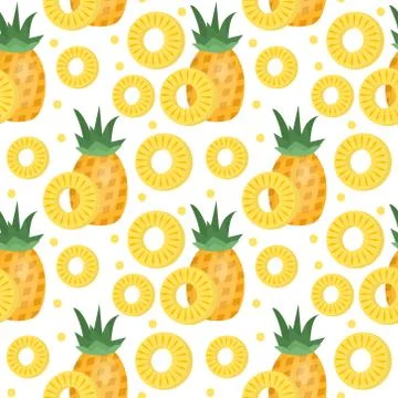 Pineapple seamless pattern. Ananas slices endless background, texture. Frui.. Stock Illustration