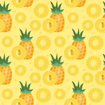 Pineapple seamless pattern. Ananas slices endless background, texture. Fruits Stock Illustration