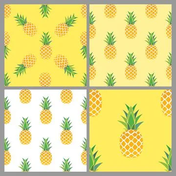 Pineapple Seamless Pattern Background collection set. Vector Illustration Stock Illustration