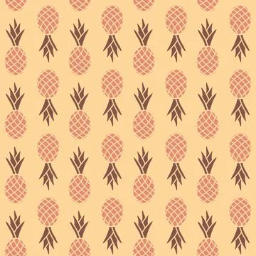 Pineapple seamless pattern, beige yellow monochrome color simple vector illus 스톡 일러스트