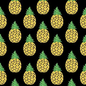 Pineapple seamless pattern on black background. Stock Illustration