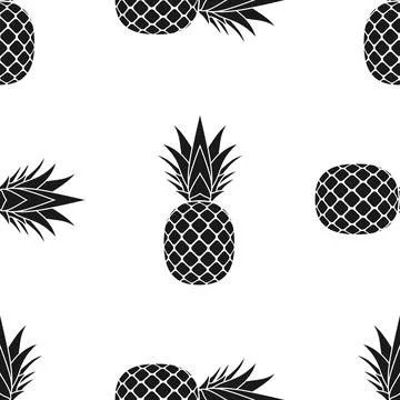 Pineapple seamless pattern. Black tropical fruits textile texture on white Stock Illustration