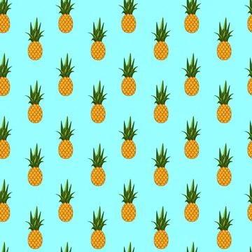 Pineapple seamless pattern on blue background Stock Illustration