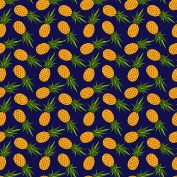 Pineapple seamless pattern on blue background. Stock Illustration