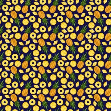 Pineapple seamless pattern on blue background. Stock Illustration