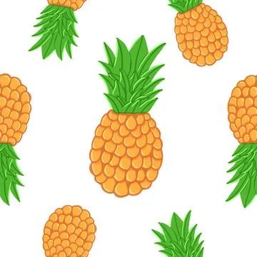 Pineapple seamless pattern in cartoon flat style Stock Illustration