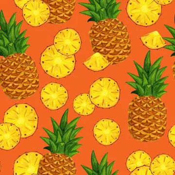 Pineapple seamless pattern with chunk and slices Stock Illustration