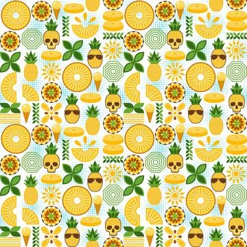 Pineapple seamless pattern with design elements in simple geometric style イラスト素材