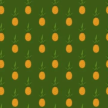 Pineapple seamless pattern on green background. Stock Illustration