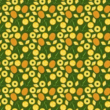 Pineapple seamless pattern on green background. Stock Illustration
