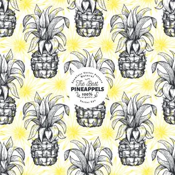 Pineapple seamless pattern. Hand drawn vector tropical fruit illustration. En Stock Illustration