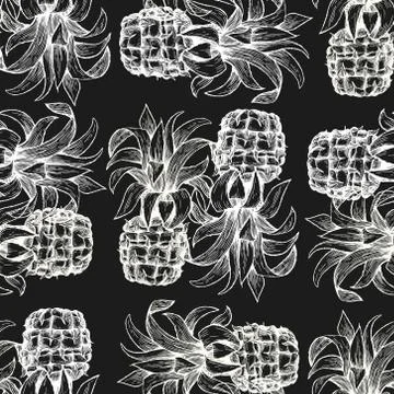 Pineapple seamless pattern. Hand drawn vector tropical fruit illustration on  Illustrazione stock