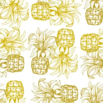 Pineapple seamless pattern. Hand drawn vector tropical fruit illustration. En Stock Illustration