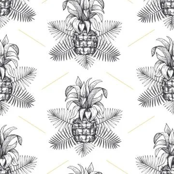 Pineapple seamless pattern. Hand drawn vector tropical fruit illustration. En Stock Illustration