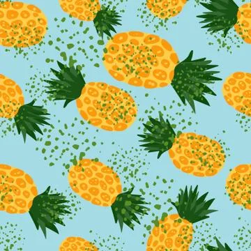 Pineapple seamless pattern. Hand drawn summer colorful tropical wallpaper. Stock Illustration