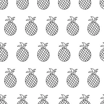 Pineapple seamless pattern. Hand drawn doodle fruit. Stock Illustration