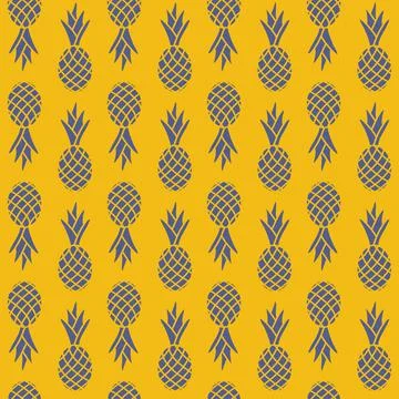 Pineapple seamless pattern, illustration dark pineapple on yellow background Stock Illustration