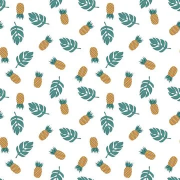 Pineapple seamless pattern isolated on white vector illustration. Tropical ba Stock Illustration