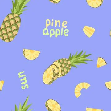 Pineapple seamless pattern. Jolly pattern with cut pineapple, piece, bit, round Stock Illustration