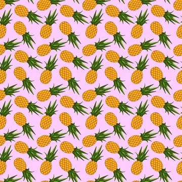 Pineapple seamless pattern on pink background. Stock Illustration